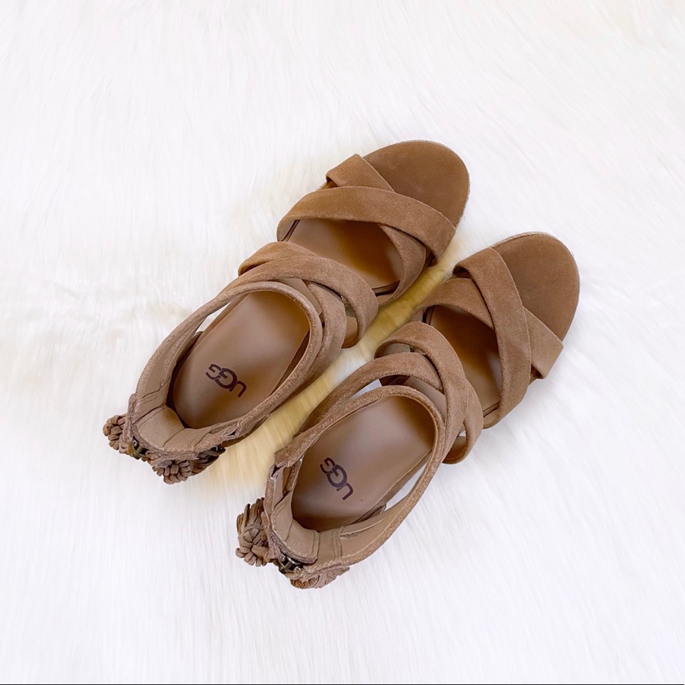 UGG Tan Suede Espadrille Wedge Sandals with Tassel - Picture 4 of 8